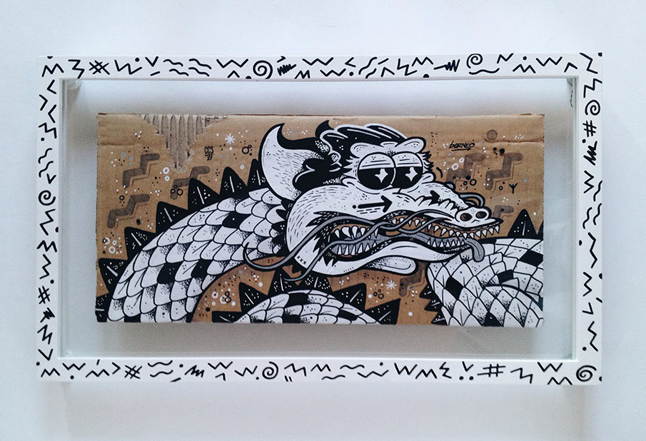 #StreetArt arte Borneo // ARTE RECICLADO carton dragon Flamenco beards