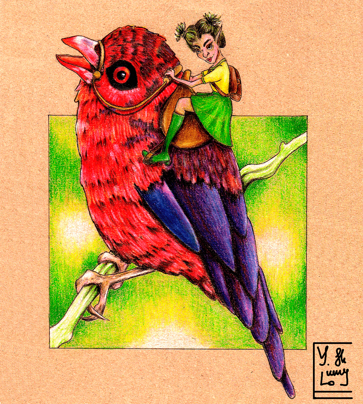 artwork Bird Illustration birds colourpencil craft craftpaper Drawing  fairy fantasy art TRADITIONAL ART