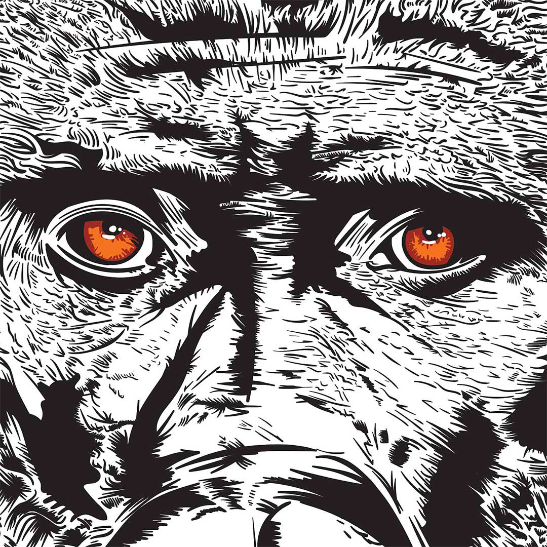 gorilla ape primate wildlife Vector Illustration brush pen engraving Fur black and white