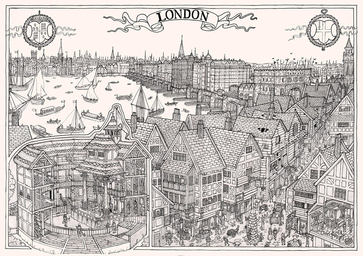 map London 1600s detailed busy