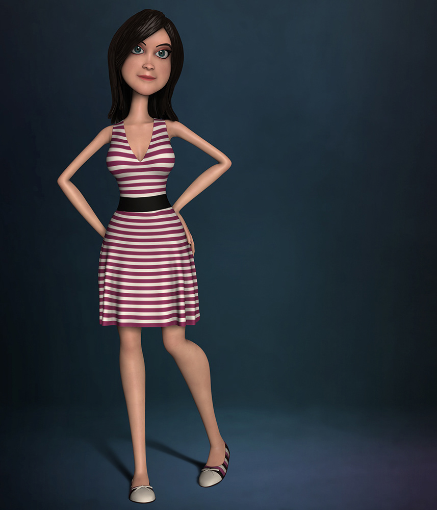 cute cartoon beauty female Beautiful toon 3D model simple girl