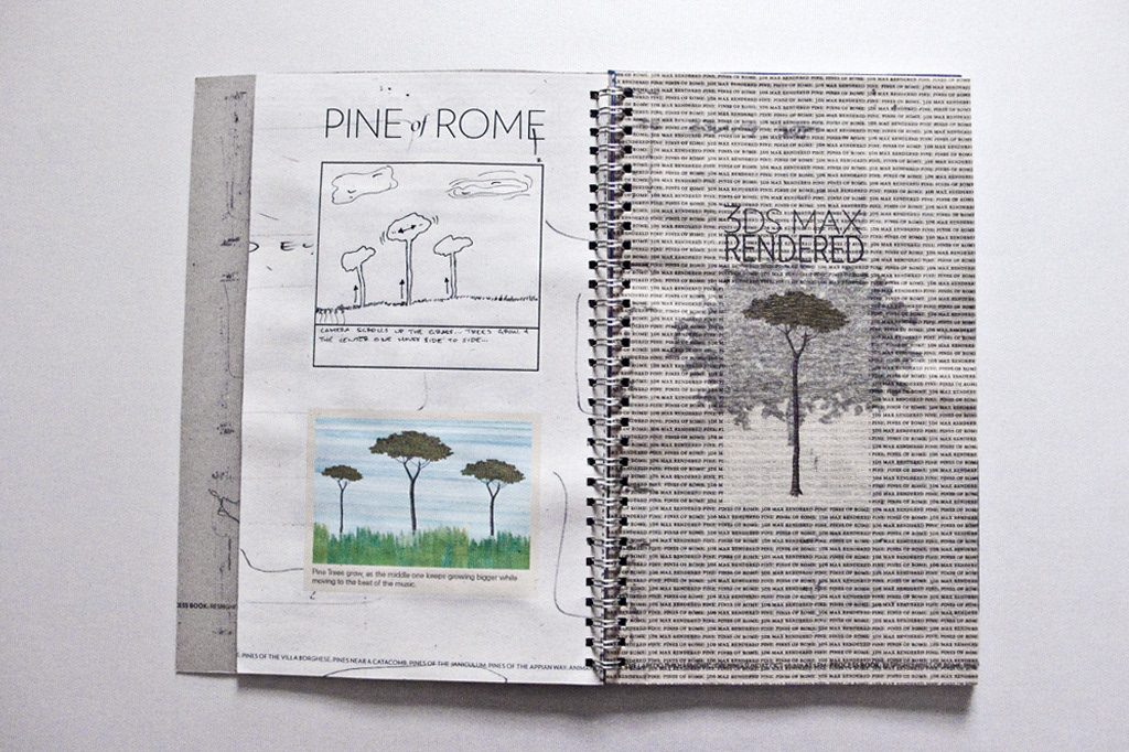 after effects Storyboards symphony computer graphics RECYCLED watercolor newspaper 3ds max Pines of Rome pine pines Resphigi's Pines of Rome