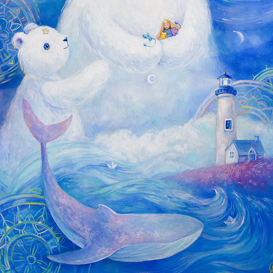 children Dolphins Dreamcather lighthouse lullaby Oil Painting polar Whale white bear