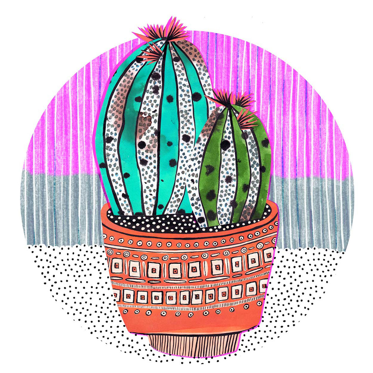 cactus cacti Plant plants Pottery veronique de jong collage mixed media ILLUSTRATION 