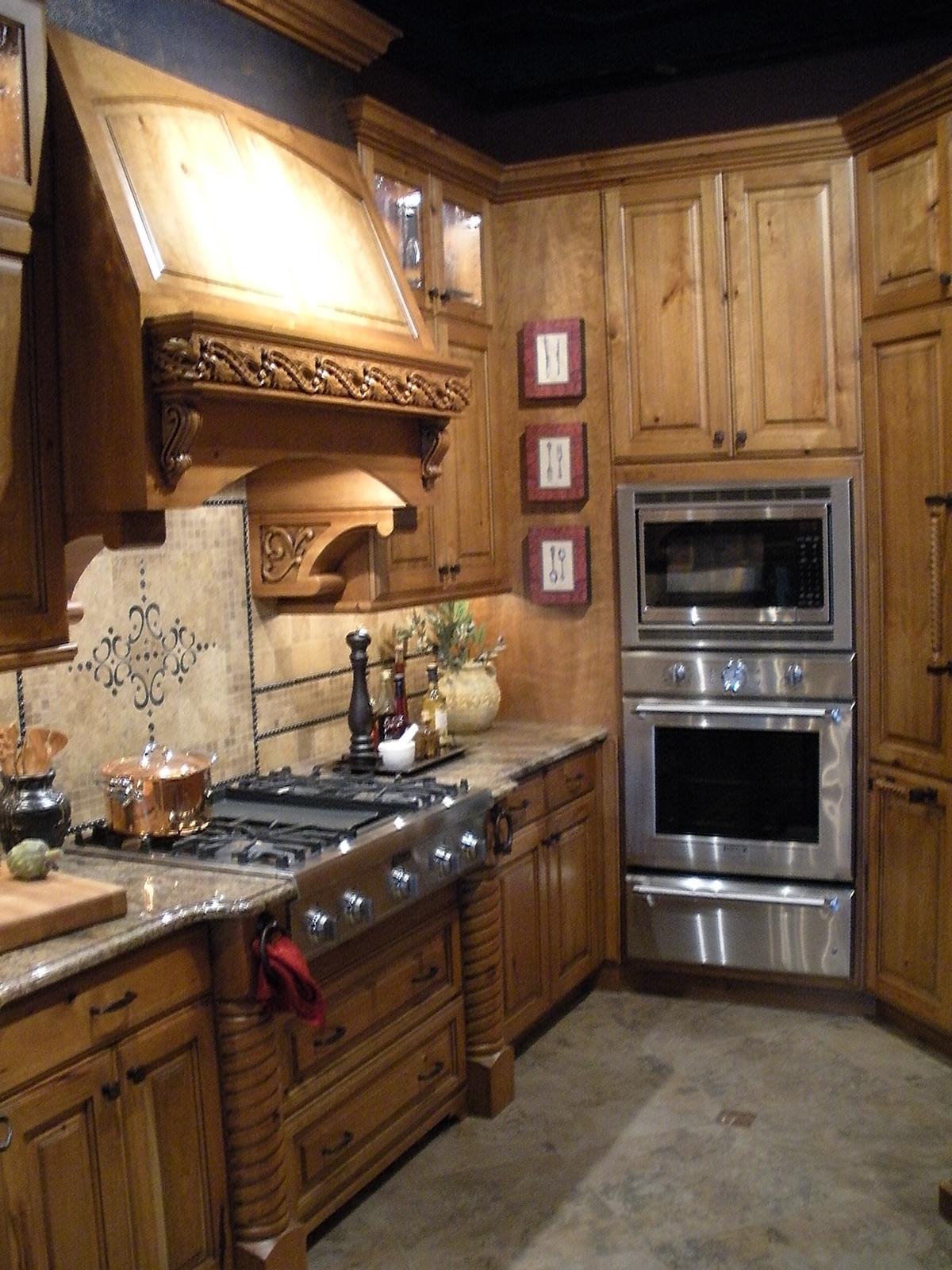 custom tile design  tile medallion tuscan kitchen cabinetry bear river cabinets Granite Natural Stone