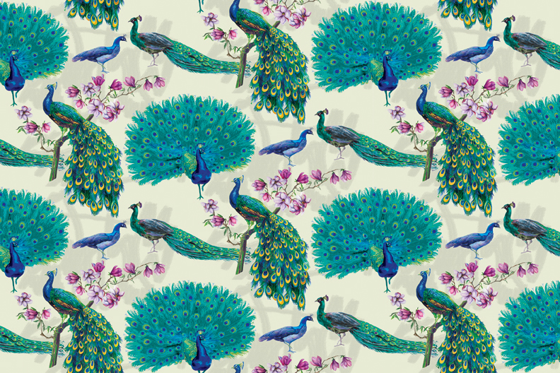 fabrics Textiles peacocks Flowers magnolia home decor pattern painting   water color tabletop Wrapping paper bedding table ware  tableware