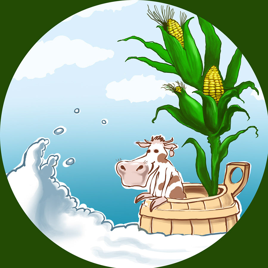 corn cow cartoon advertisement