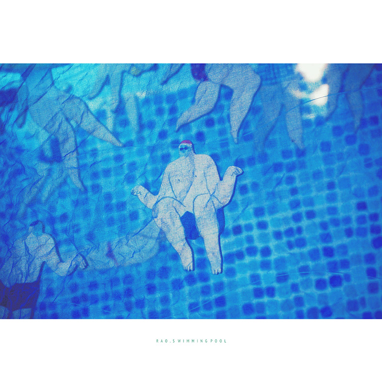 swimming pool handmade watercolor. swimming summer sculpture