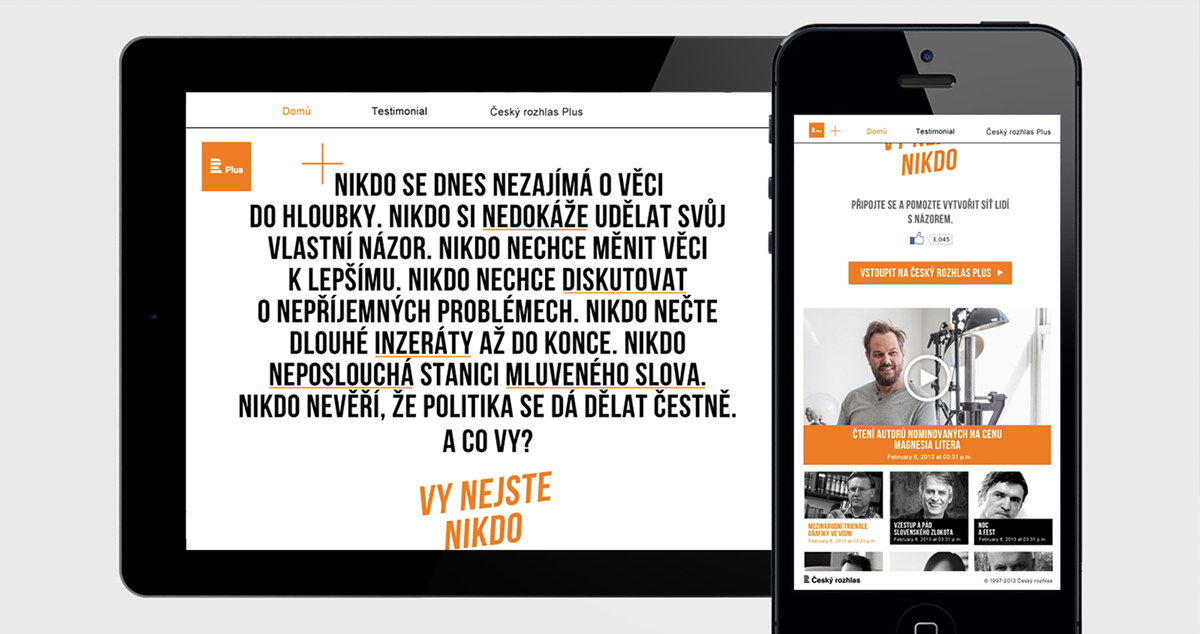 Český rozhlas microsite Copy website campaign Conterporaty activation