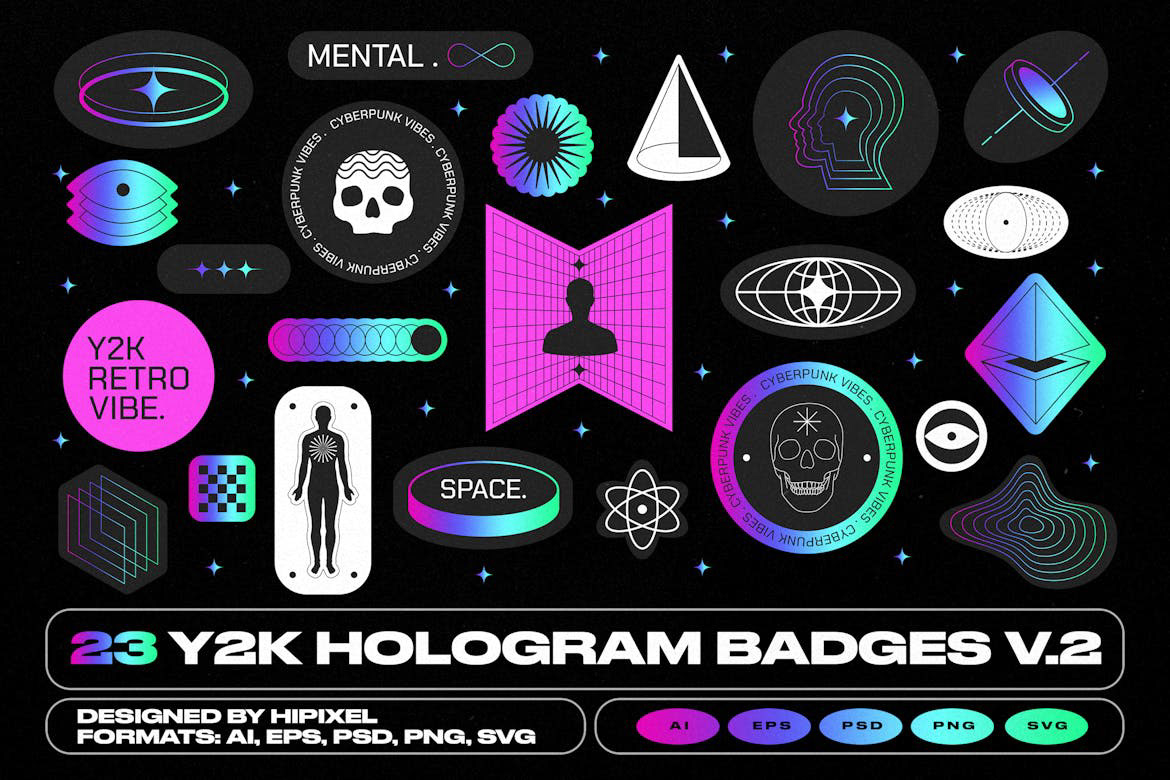 Y2K hologram badge sticker stickers gradient texture textures pattern background