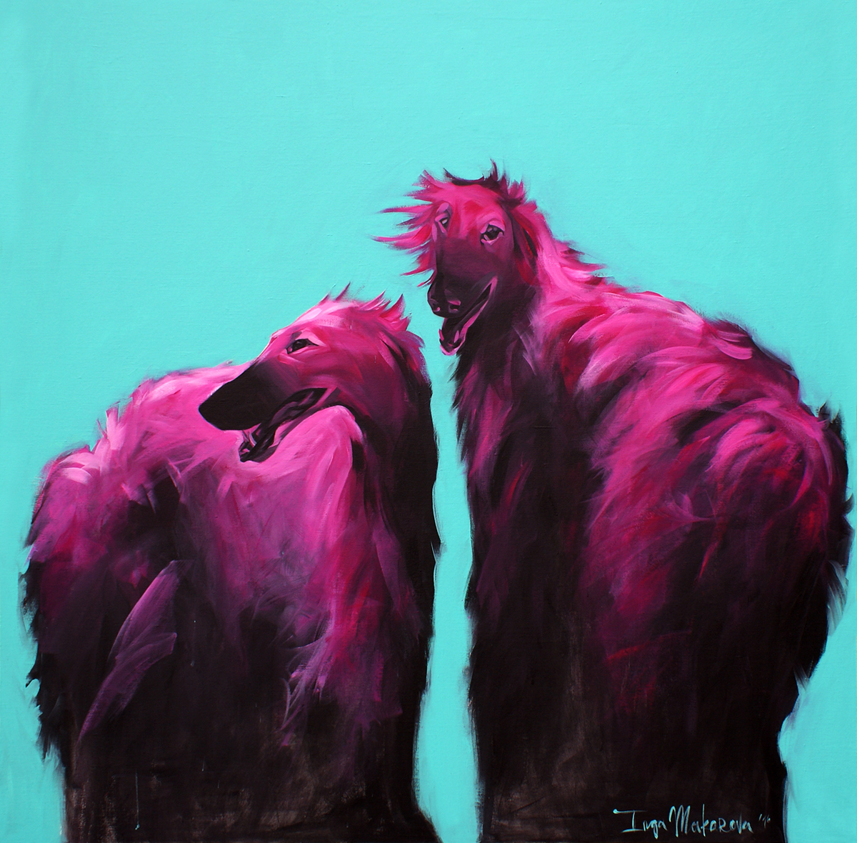 pink dogs blue black acrylic canvas
