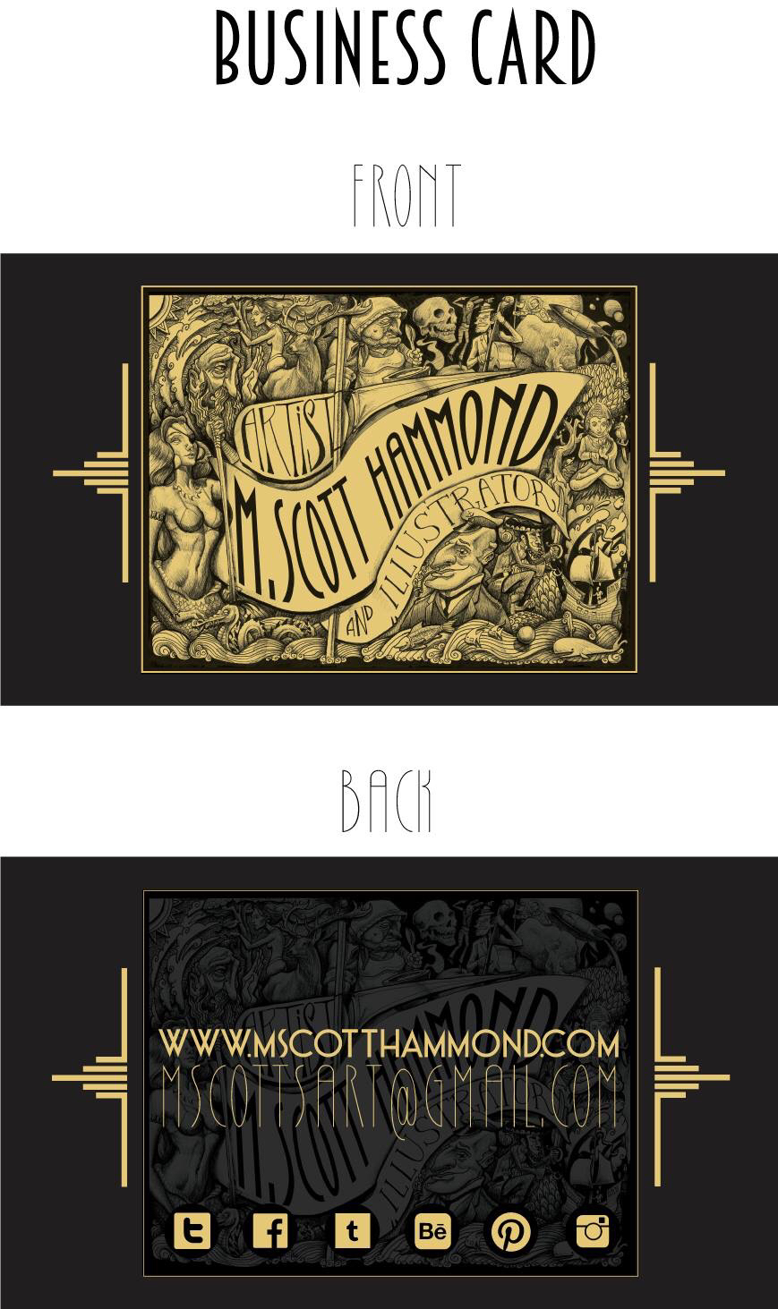 graphics deco gold and black drawings characters
