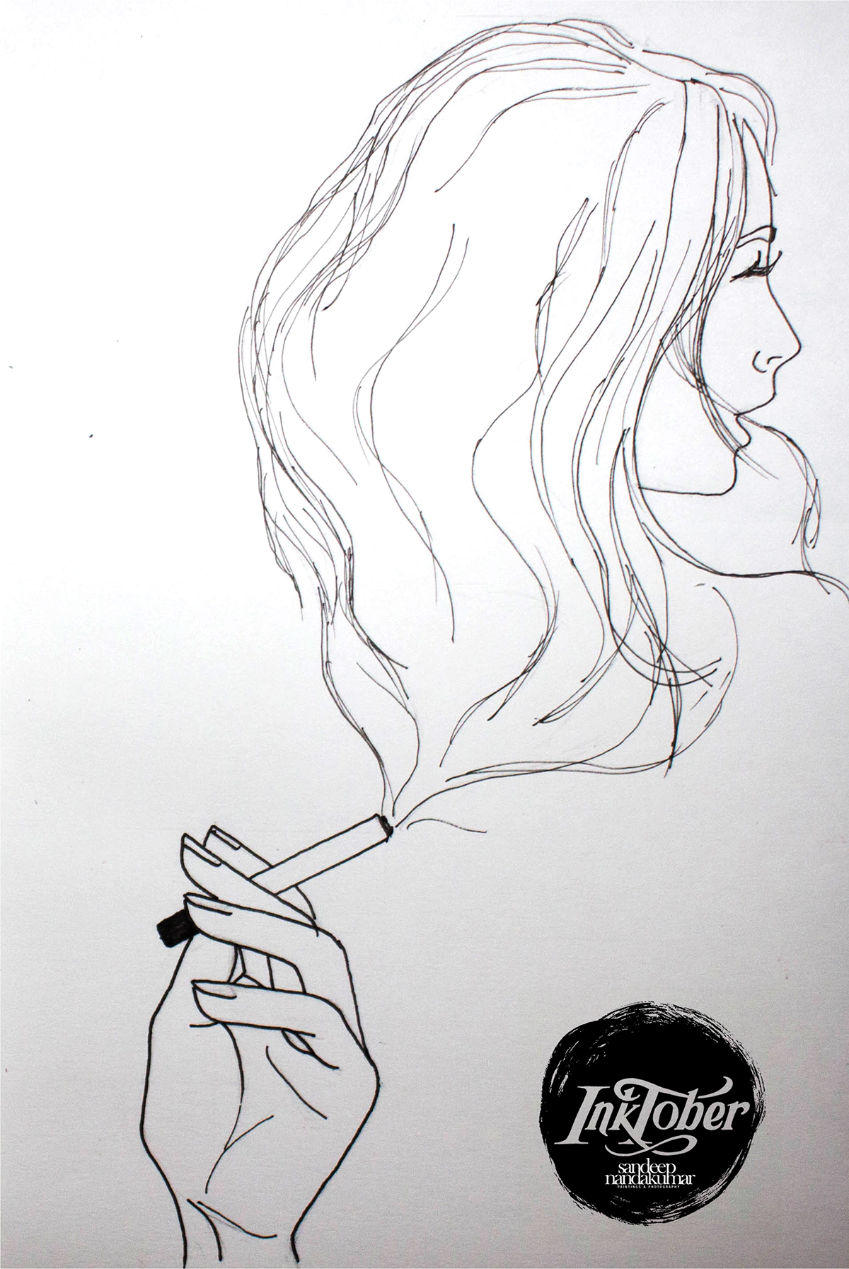 inktober Lady women girl ink Drawing  painting   ILLUSTRATION 