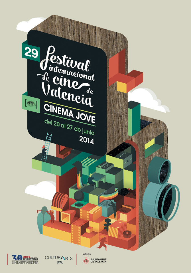 Cinema movie festival poster best clean vintage Retro geometric Isometric camera Magic   wacom pantone