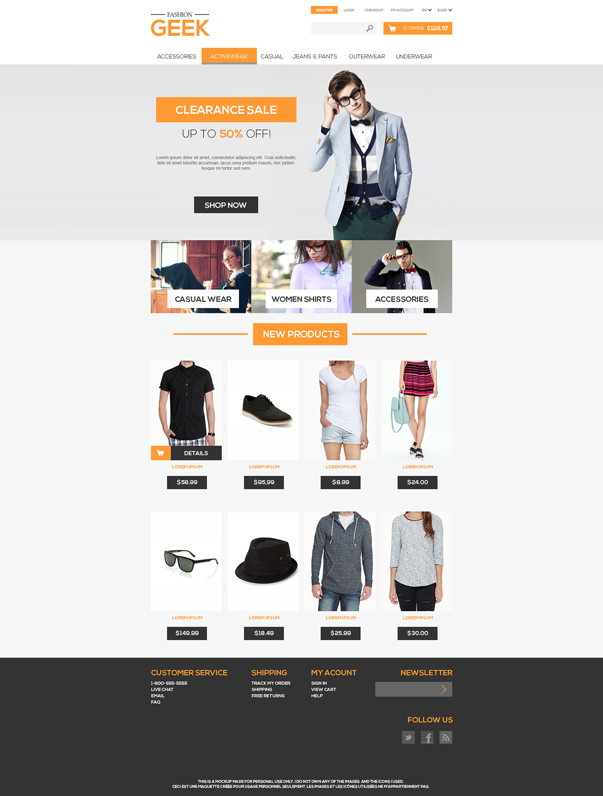 Web design commerce geek clothes UI ux photoshop
