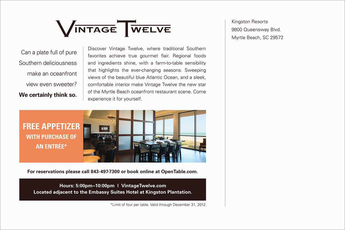 magazine Vintage Twelve restaurant  Kingston Resorts  southern