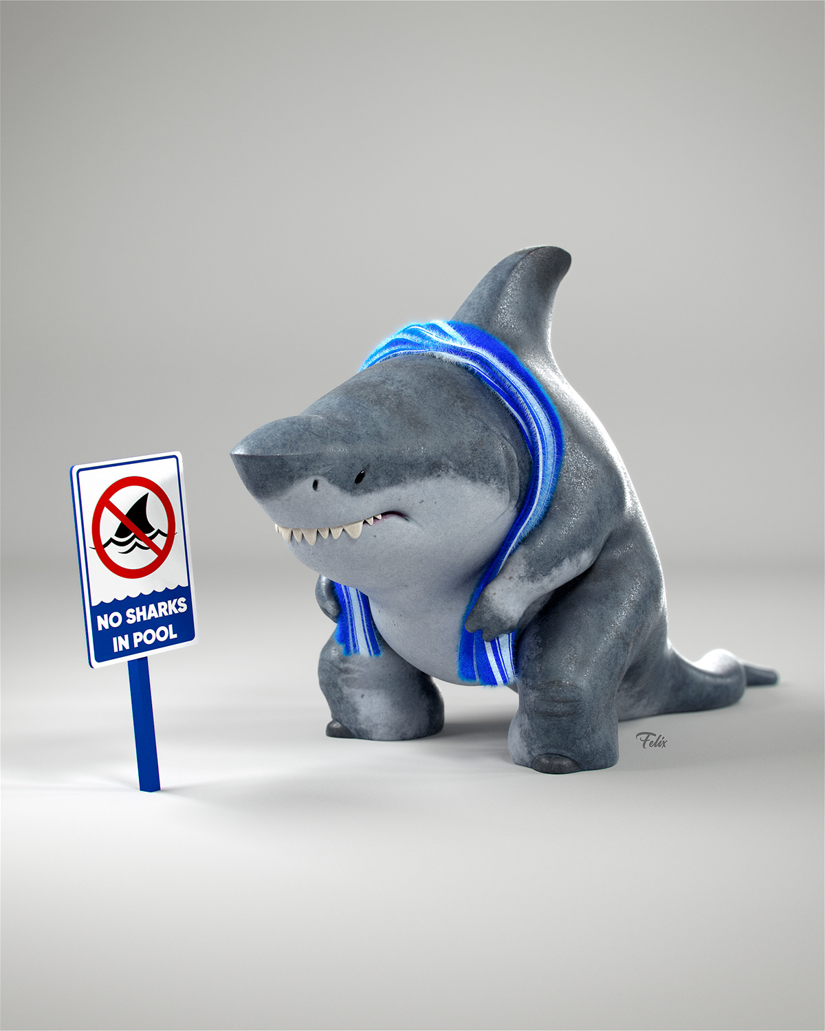 Character cute Pool sign towel vray Zbrush shark 3д арт