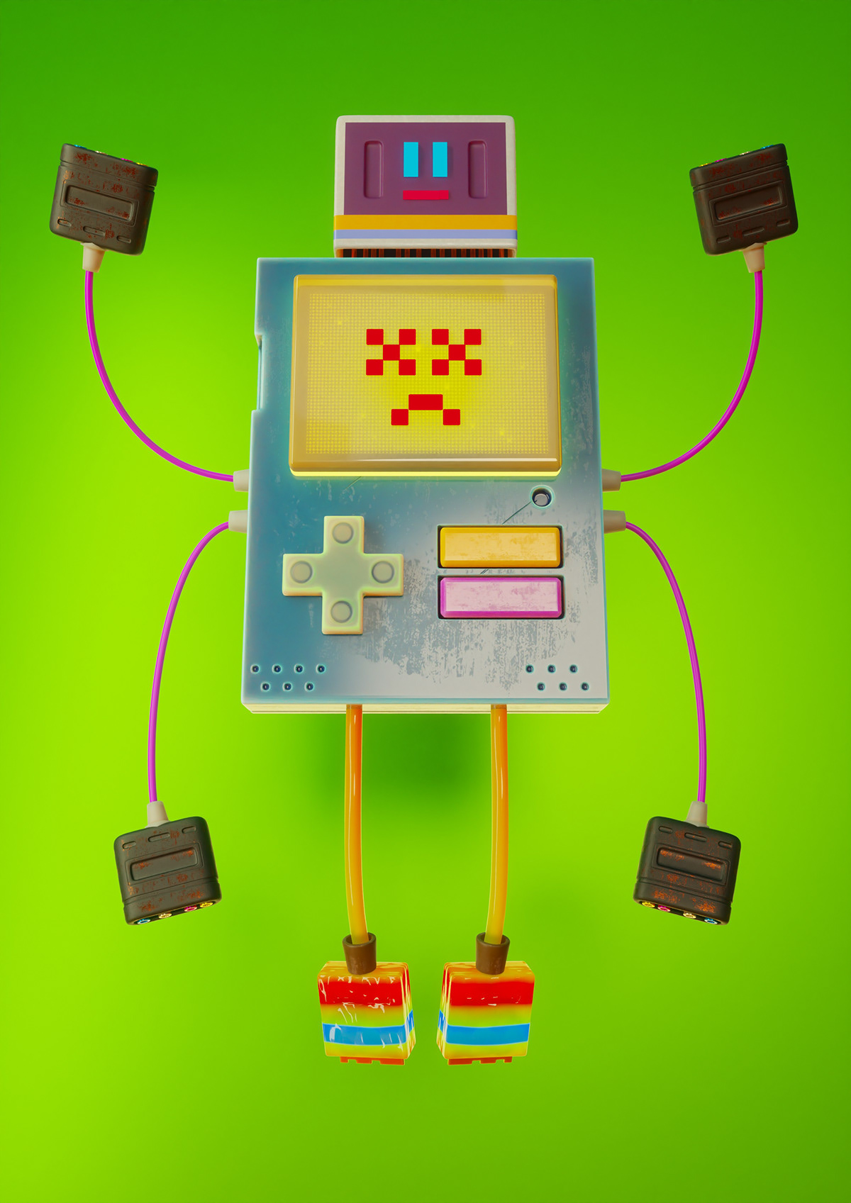 8-bit characters controllers Retro robots Videogames