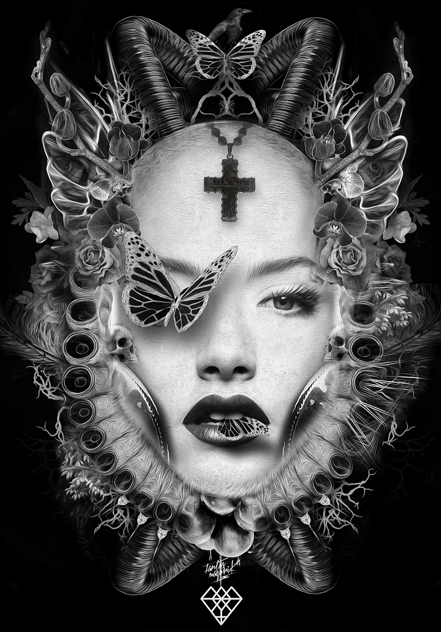 fantasmagorik dark black nicolas obery women fantastique forest White poster france curioos strange photo Surrealisme skull