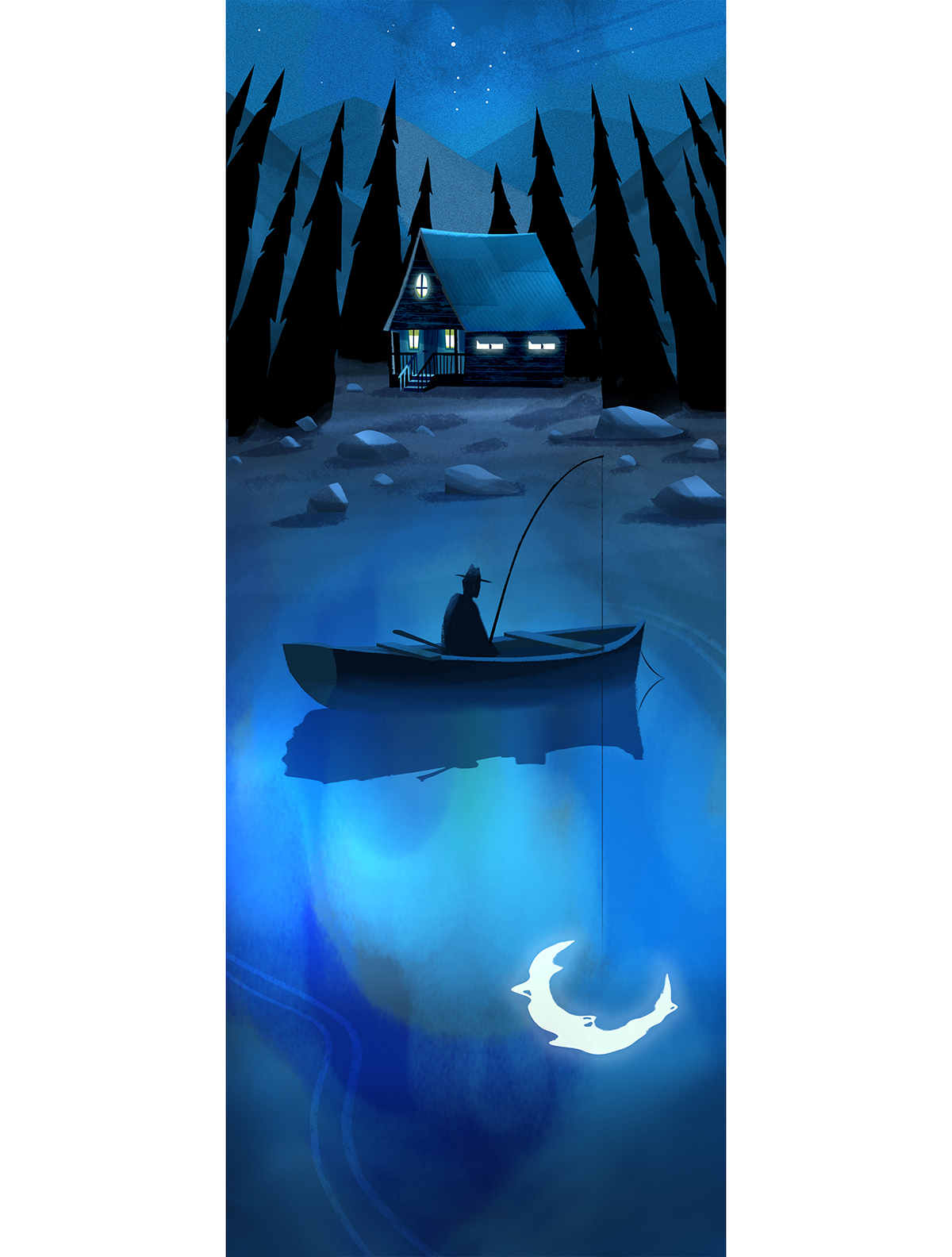 moon moonlight Fisherman cabin woods night