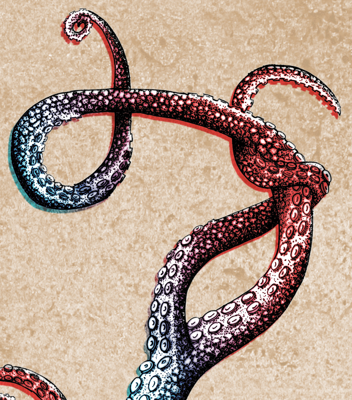 animal hybrid deer octopus tentacles scientific illustration silkscreen
