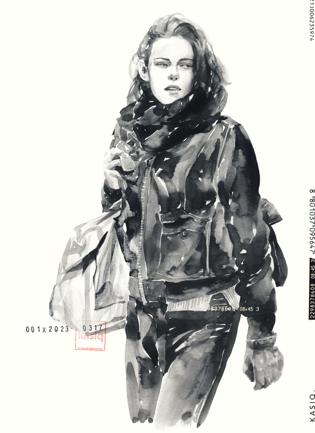 Drawing  fashion drawing fashion illustration ILLUSTRATION  kristen stewart personal shopper sketch Style watercolor 이정우