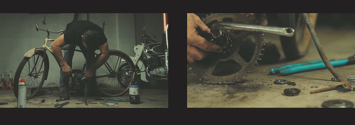 mechanics motorcycle restoration Bicycle symmetry small town repair flat logo Logo Design