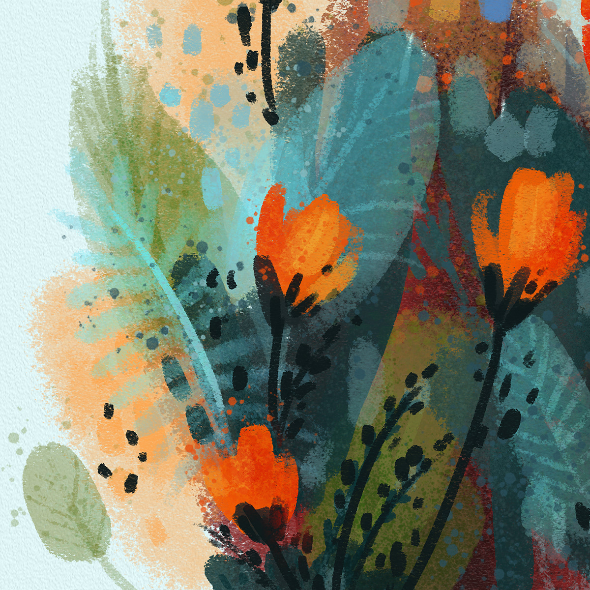 art Behance colorful Digital Art  flower green ILLUSTRATION  orange pastel color Procreate