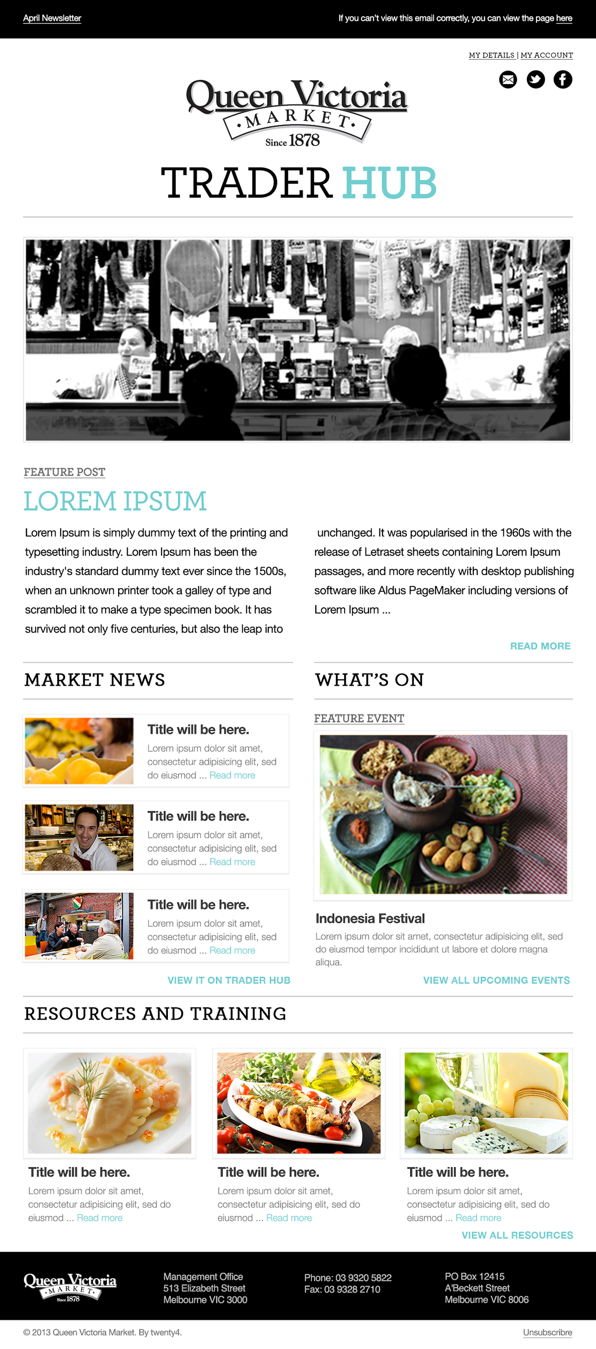 Queen Victoria Market Hub Web design UI ux Layout