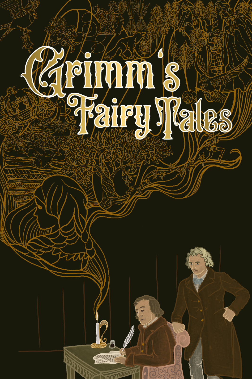 brothers grimm grimm fairy tales HAND LETTERING Line drawings line illustrations ILLUSTRATION  book illustration Cover Art book covers childrens book