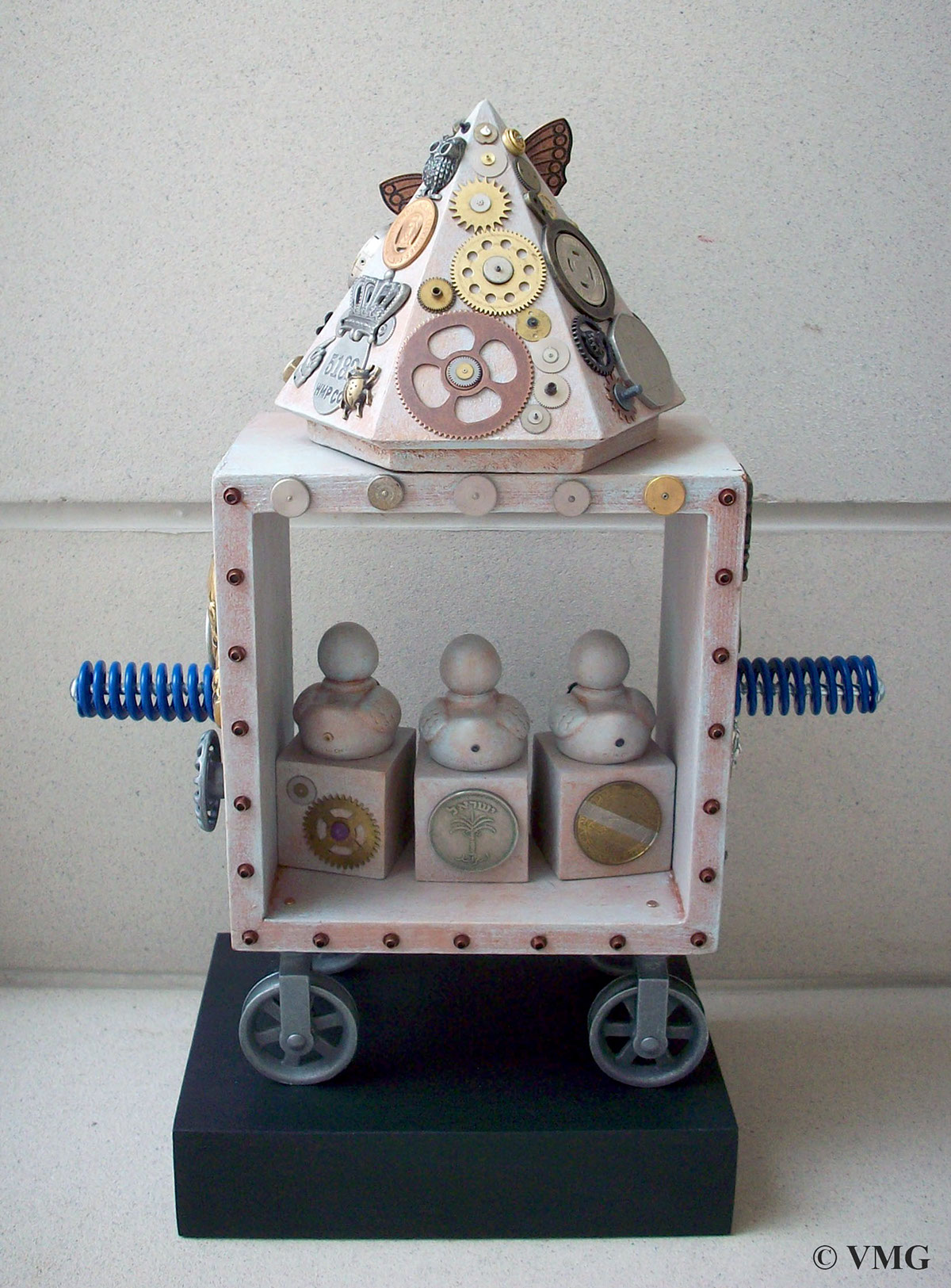 STEAMPUNK ducks in a row robot Assemblage Found objects
