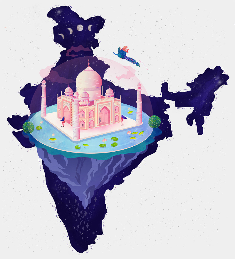 ILLUSTRATION  Taj Mahal India design art graphic world wonder Illustrator photoshop