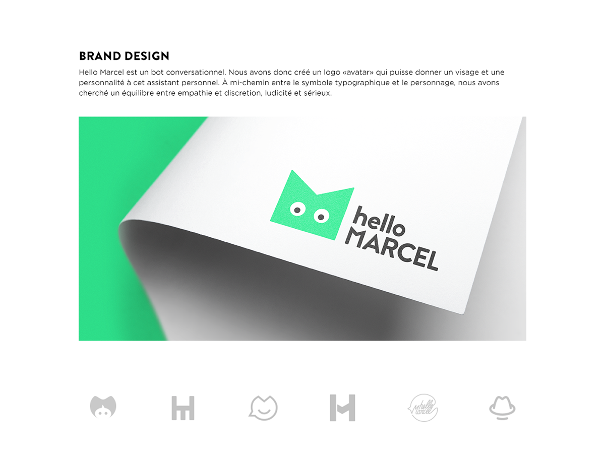 Chatbot hello Marcel logo Character Stationery identity brand conversation bot