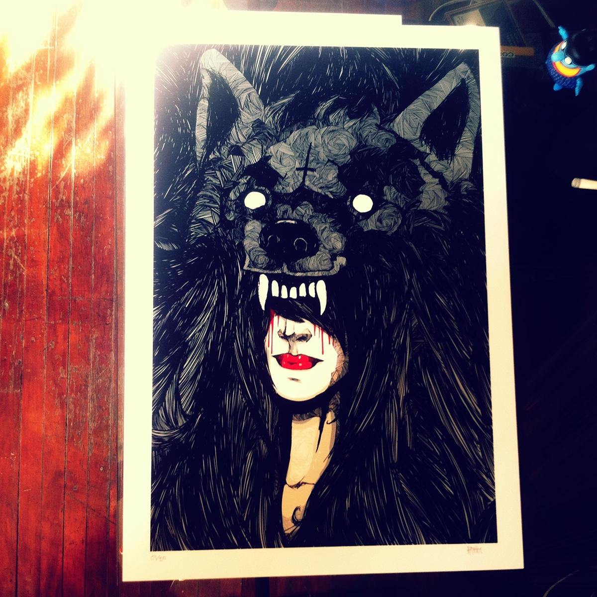 silkscreen wolf poster woman