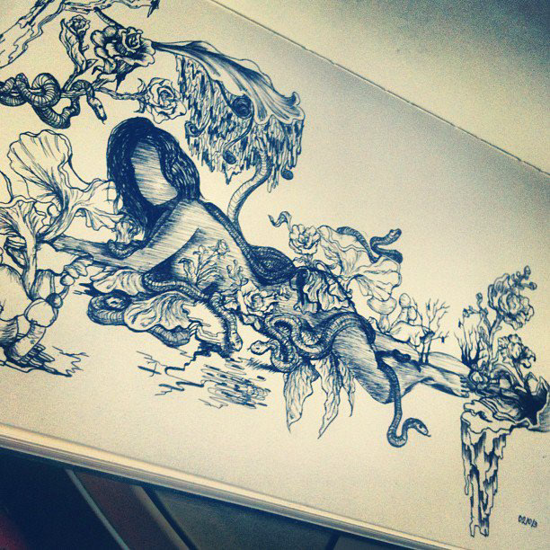 surreal surrealism women snakes automatism ink
