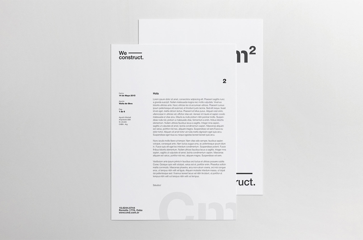 identity identidad cm2 Stationery minimal swiss Ulm clean black White simple grid grilla architect Website