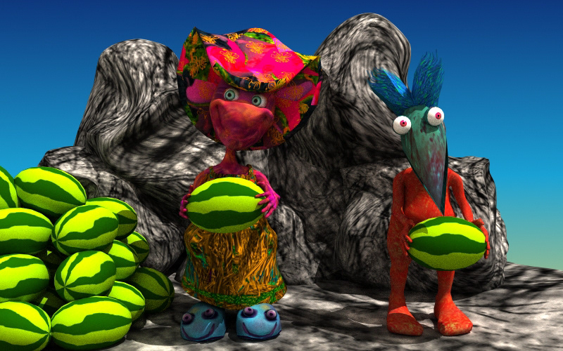 3D Characters little monsters cute imaginary watermelon