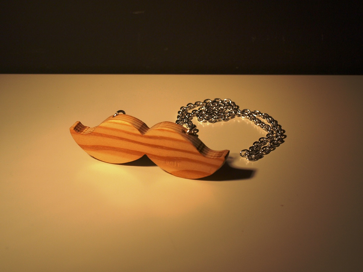 wood Necklace moustache handmade