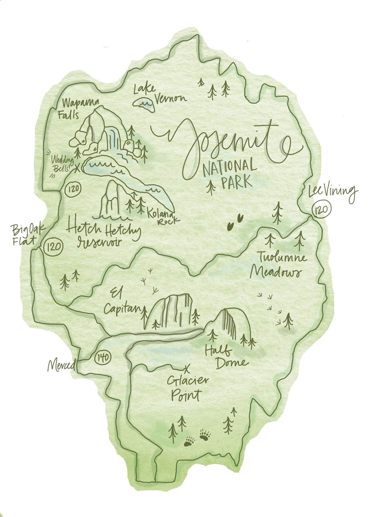 Custom map yosemite watercolor