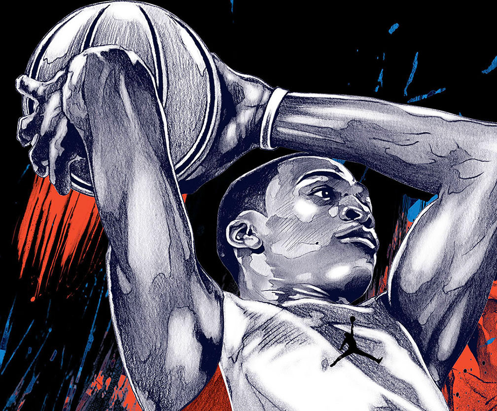 NBA Nike portrait Digital Art  air jordan pencil basketball sneakers Westbrook ILLUSTRATION 