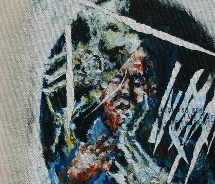 acrylic canvas linen death genocide medical history portrait Leprosy darkart five blue marks history
