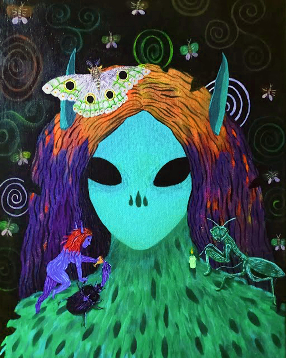 painting   acrylic painting alien fantasy Magic   insect Nature moth esoteric praying mantis