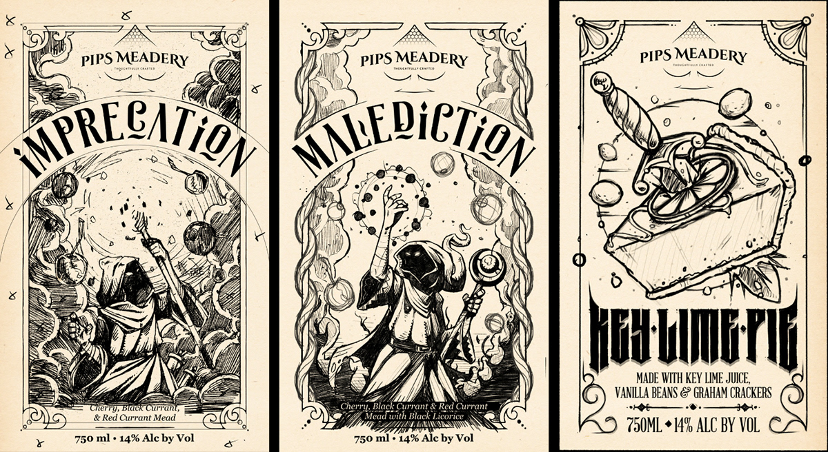 mead labels illustrations fantasy wizard walrock alcohol pips meadery Label bottle