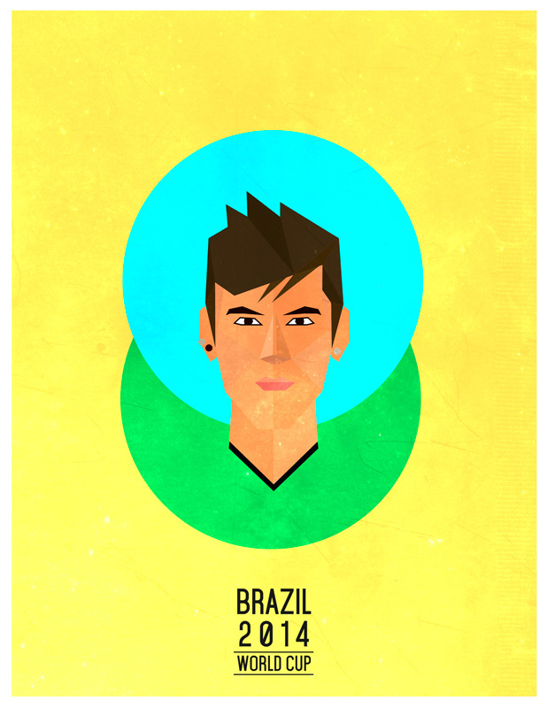 Neymar Ozil robben drogba vidal cavani balotelli ribery football soccer poster color Brazil Brazil 2014 world cup