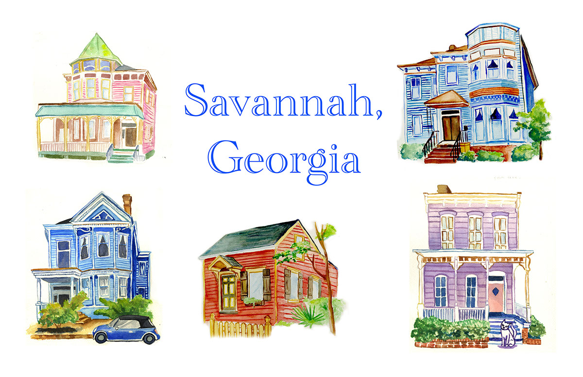 houses Savannah Georgia watercolor paint southern Georgia House