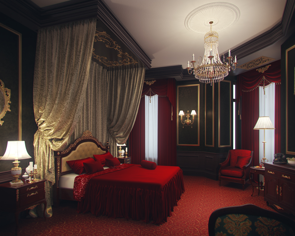 Interior Classic hotel red CG Render