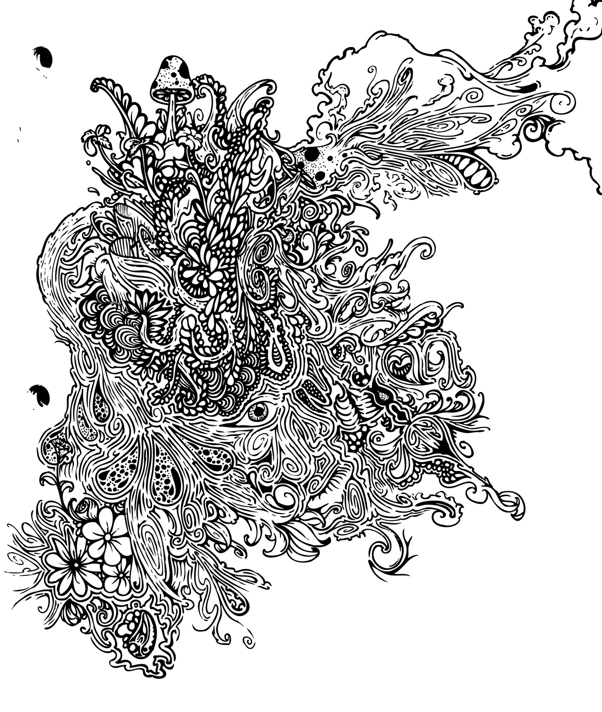 intricate  detail  ink  trippy black and white