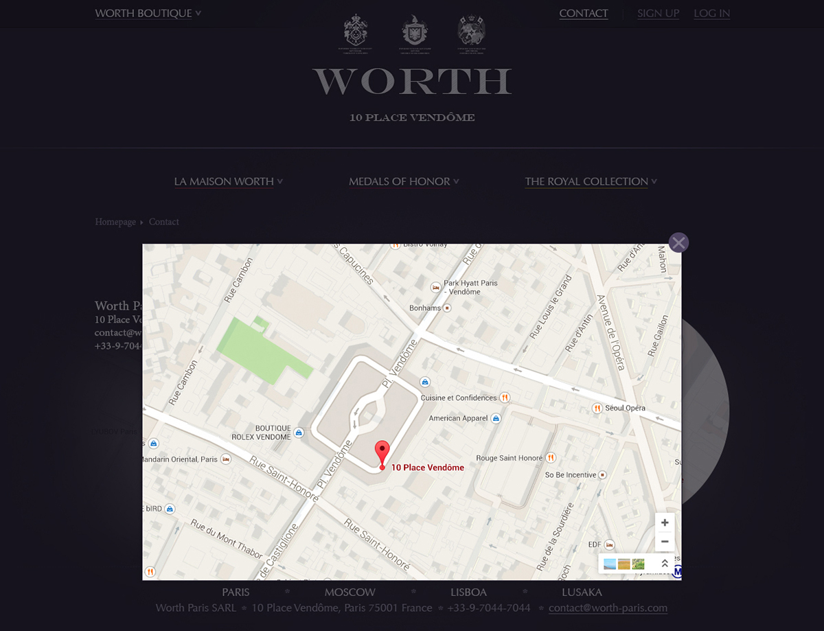 worth Paris boutique Jewellery gold silver Medal Website design retouch page france company insignia luxury