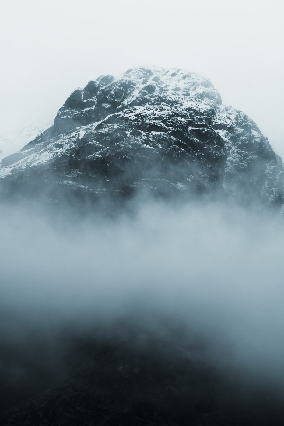 mountains norway Moody glacier fog clouds dark Scandinavia winter river