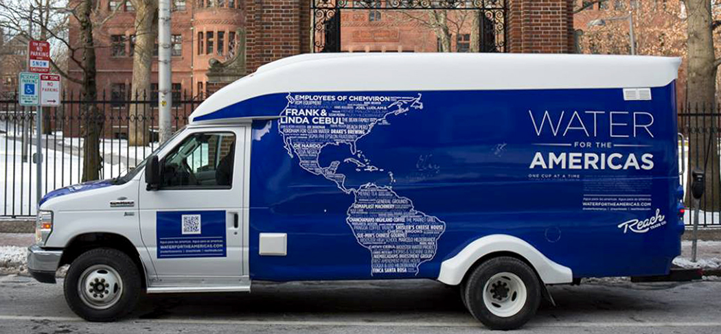 water Go blue Reach Trade Co Travel fundraising adventure Graphic Designer van graphics experience design strategy